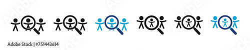 Simple icon find man. Modern sign seek human. Loupe search team symbol. Lens person in vector design style