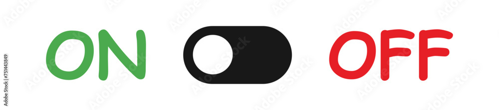 Push on and off mode switch. Push On and Off. Slider icon button. Symbol control buttons ON OFF in vector design Push on and off mode switch. Push On and Off. Slider icon button. Symbol control buttons ON OFF in vector design