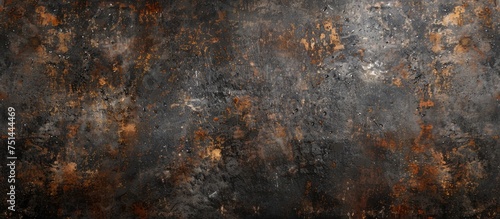 A black and brown wall covered in rust is captured up close, showcasing the rough textures and decay. The rust stains add depth to the grungy surface, creating a gritty and weathered appearance.