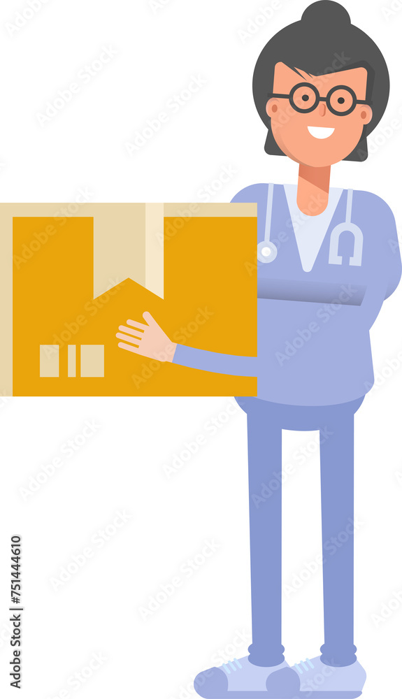 Female Doctor Character Holding Box
