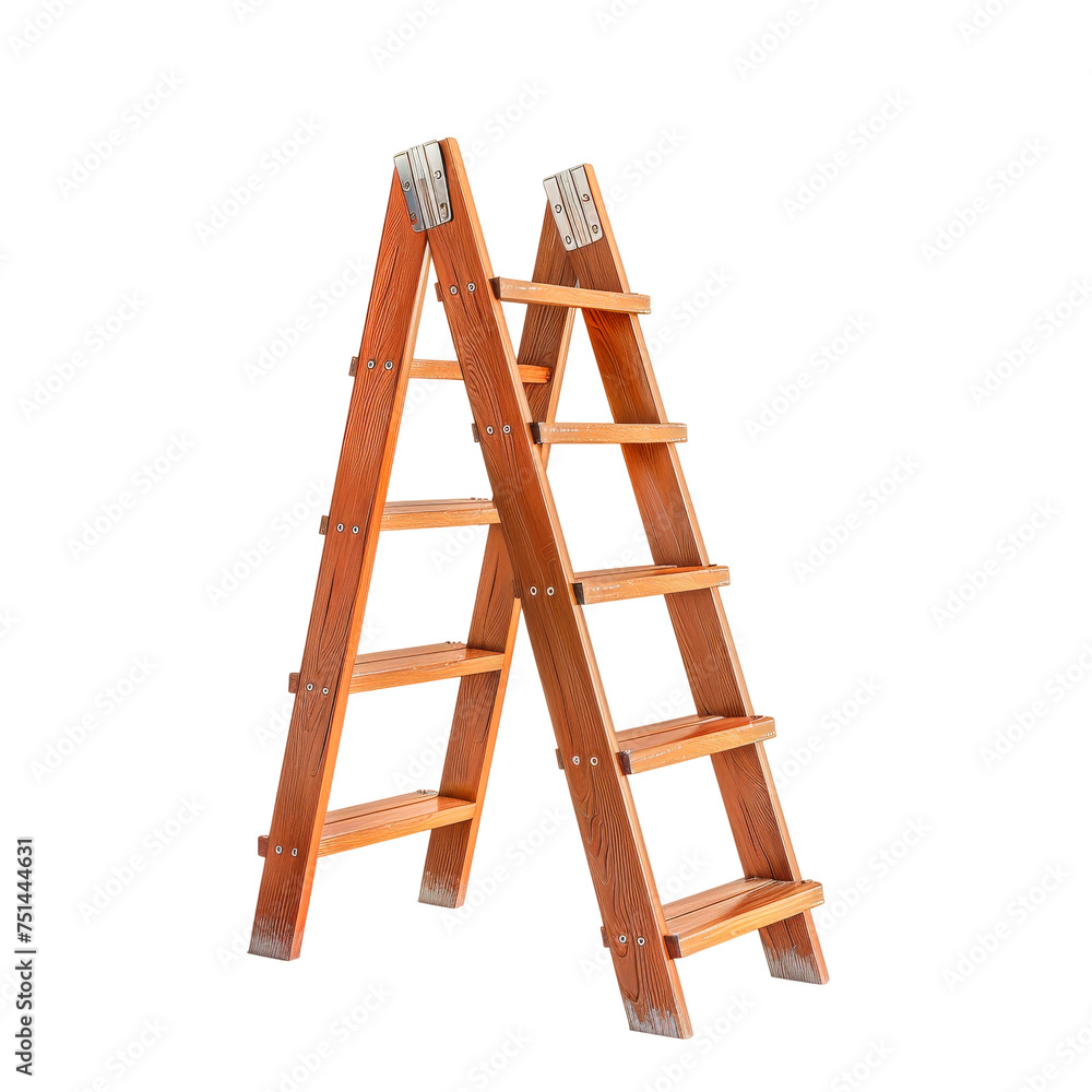 Wooden Step Ladder Opened and Ready for Use , Transparent Background, Cut Out Wooden Step Ladder Opened and Ready for Use , Transparent Background, Cut Out