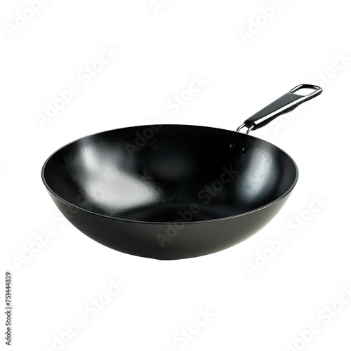 Black Wok With Metallic Handle, Transparent Background, Cut Out