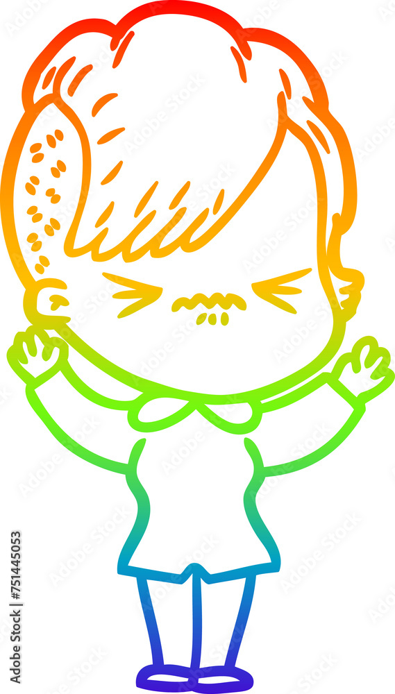 rainbow gradient line drawing cartoon annoyed hipster girl rainbow gradient line drawing cartoon annoyed hipster girl