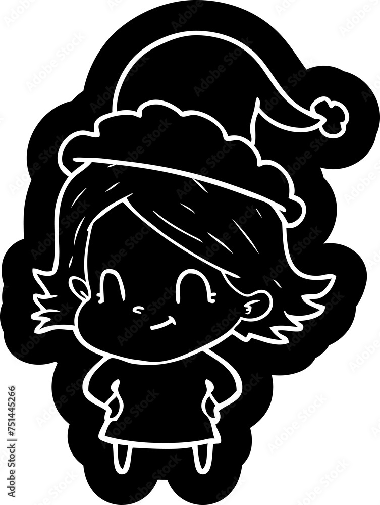 cartoon icon of a friendly girl wearing santa hat cartoon icon of a friendly girl wearing santa hat