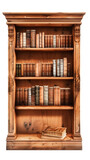 Wooden Bookshelf Filled With Books, Transparent Background, Cut Out