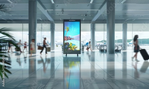 A high-quality mockup of a billboard strategically placed in the waiting area of an airport gate