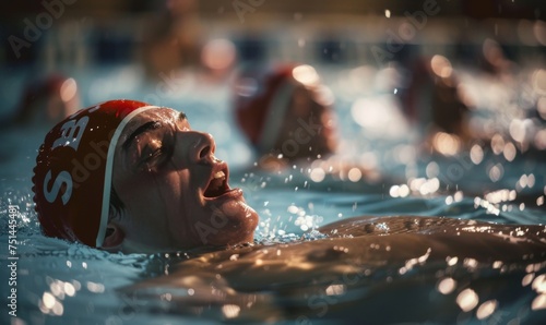 An underwater shot of a freestyle swimmer in mid-sprint