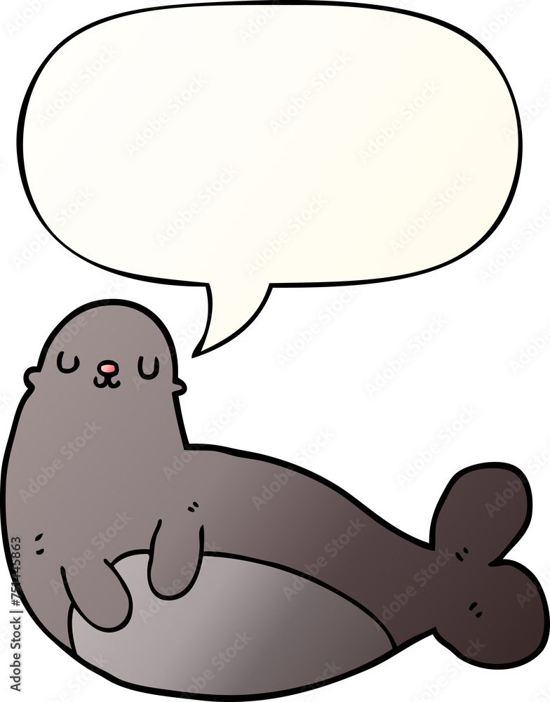 cartoon seal and speech bubble in smooth gradient style cartoon seal and speech bubble in smooth gradient style