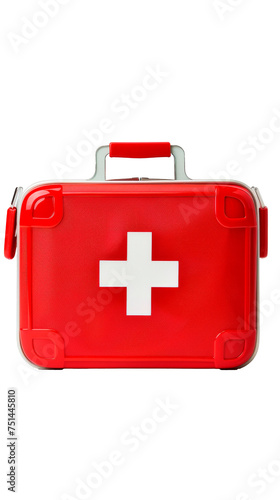 Bright Red First Aid Kit With White Cross , Transparent Background, Cut Out