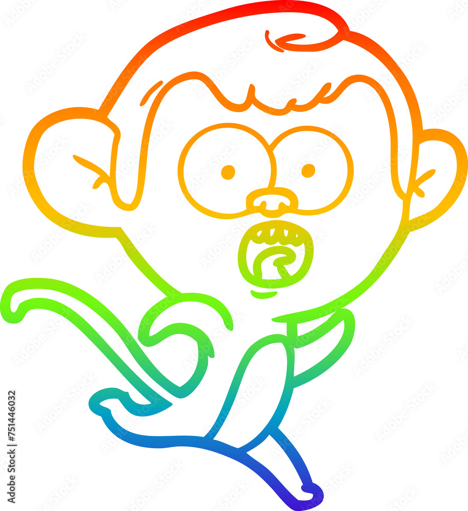 Obraz premium rainbow gradient line drawing cartoon shocked monkey