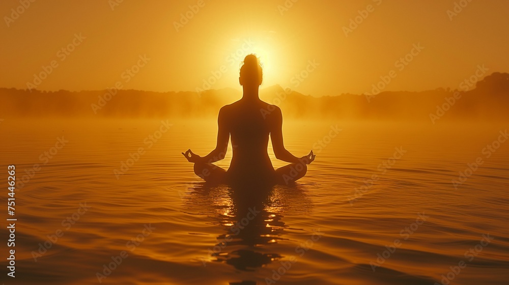 Serene Meditation at Sunrise in Water