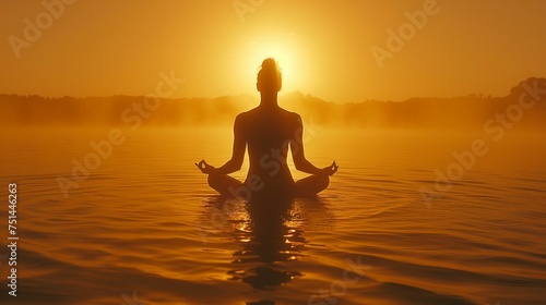 Serene Meditation at Sunrise in Water © Tiz21
