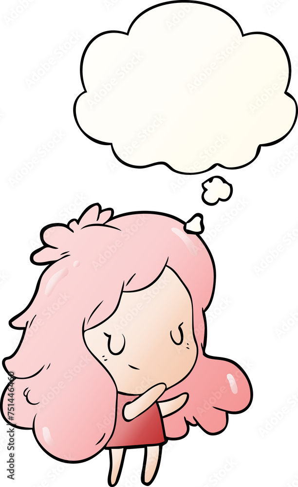 cartoon girl and thought bubble in smooth gradient style cartoon girl and thought bubble in smooth gradient style