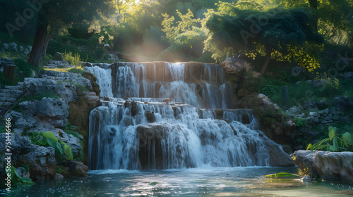 Enchanting Waterfall Day-to-Night Transition  Captivating Transformation from Sunlit Serenity to Moonlit Magic
