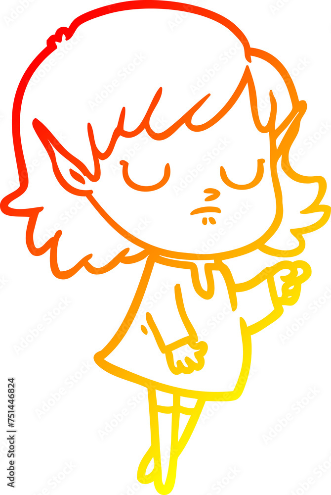 warm gradient line drawing cartoon elf girl warm gradient line drawing cartoon elf girl