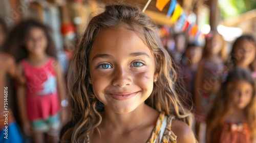 Group of Little Girls Standing Next to Each Other