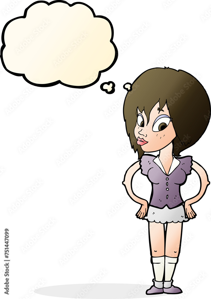 cartoon woman with hands on hips with thought bubble cartoon woman with hands on hips with thought bubble
