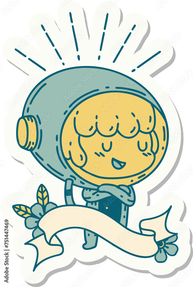 sticker of tattoo style woman in astronaut suit sticker of tattoo style woman in astronaut suit