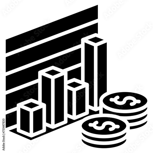 Stock Market glyph icon, related to market and economy theme. use for modern concept, UI or UX kit, app, and web development.