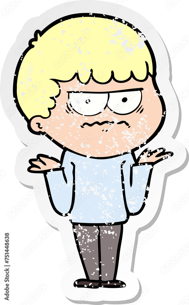 distressed sticker of a cartoon angry man distressed sticker of a cartoon angry man