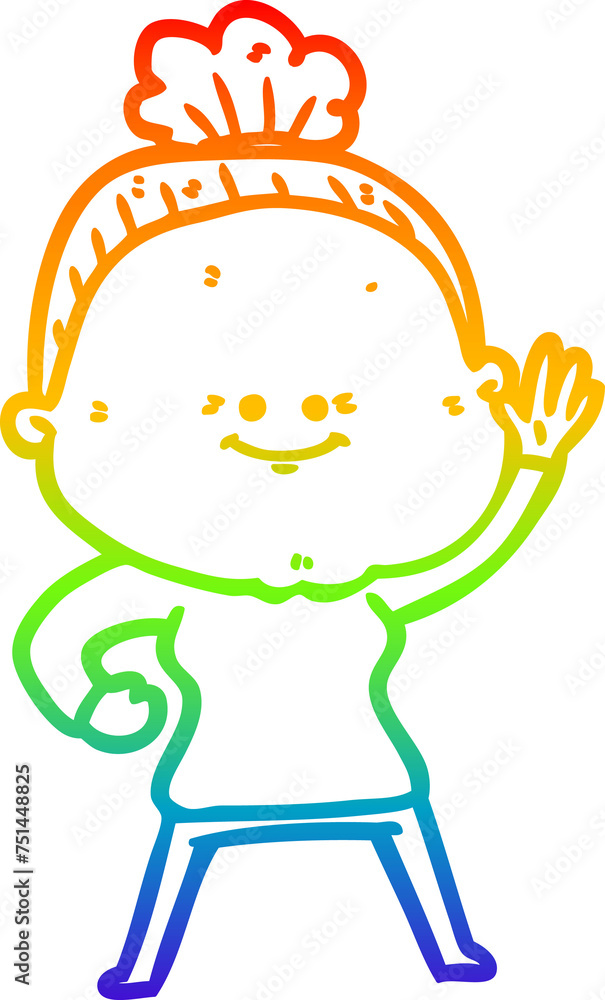 rainbow gradient line drawing cartoon happy old woman rainbow gradient line drawing cartoon happy old woman