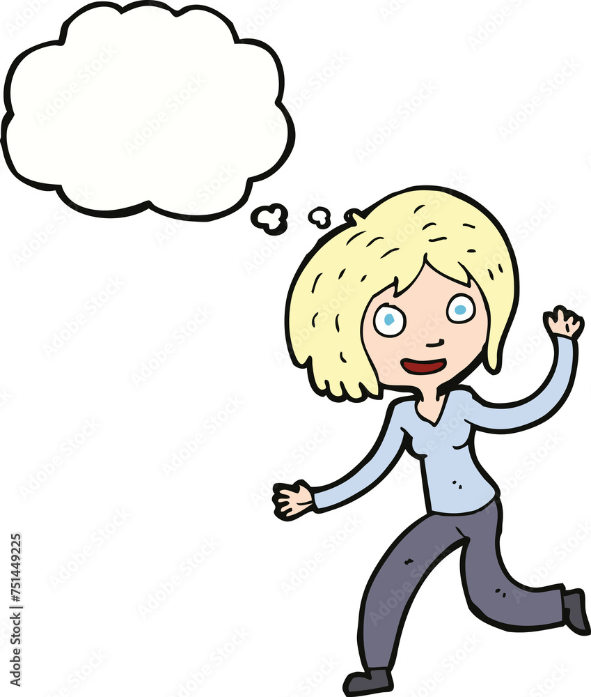 cartoon happy waving girl with thought bubble cartoon happy waving girl with thought bubble