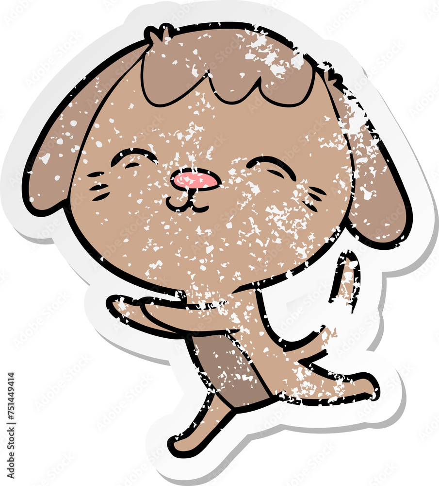 Fototapeta premium distressed sticker of a happy cartoon dog