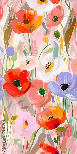 Vibrant Floral Painting on White Background