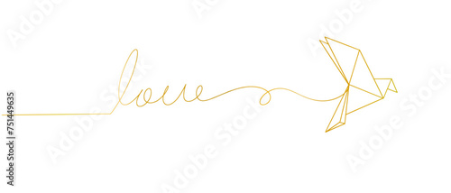 Origami bird line art style with transparent background 