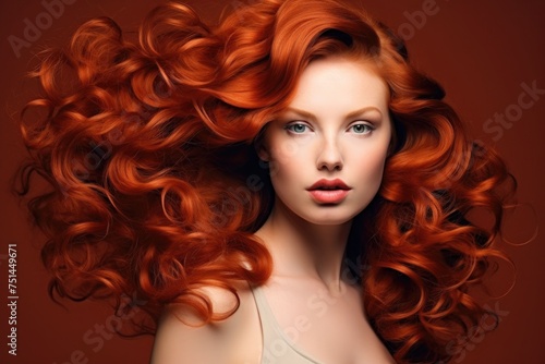 Portrait of a woman with long red curly hair