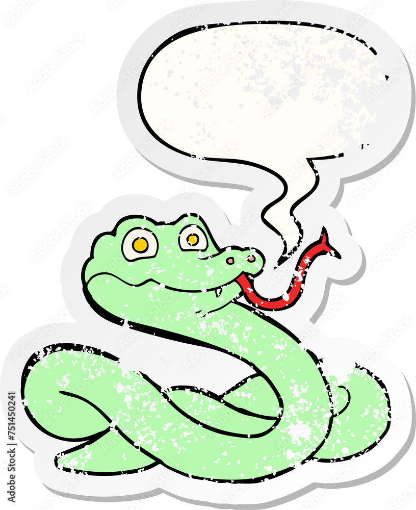 cartoon snake and speech bubble distressed sticker cartoon snake and speech bubble distressed sticker