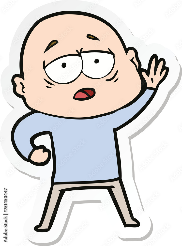 Fototapeta premium sticker of a cartoon tired bald man