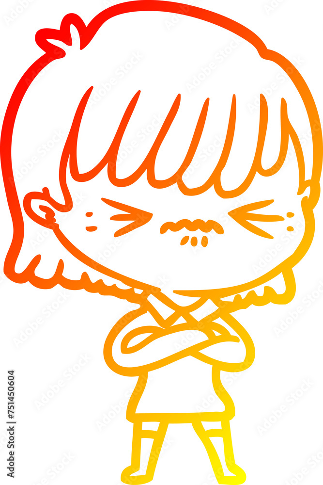 warm gradient line drawing annoyed cartoon girl warm gradient line drawing annoyed cartoon girl