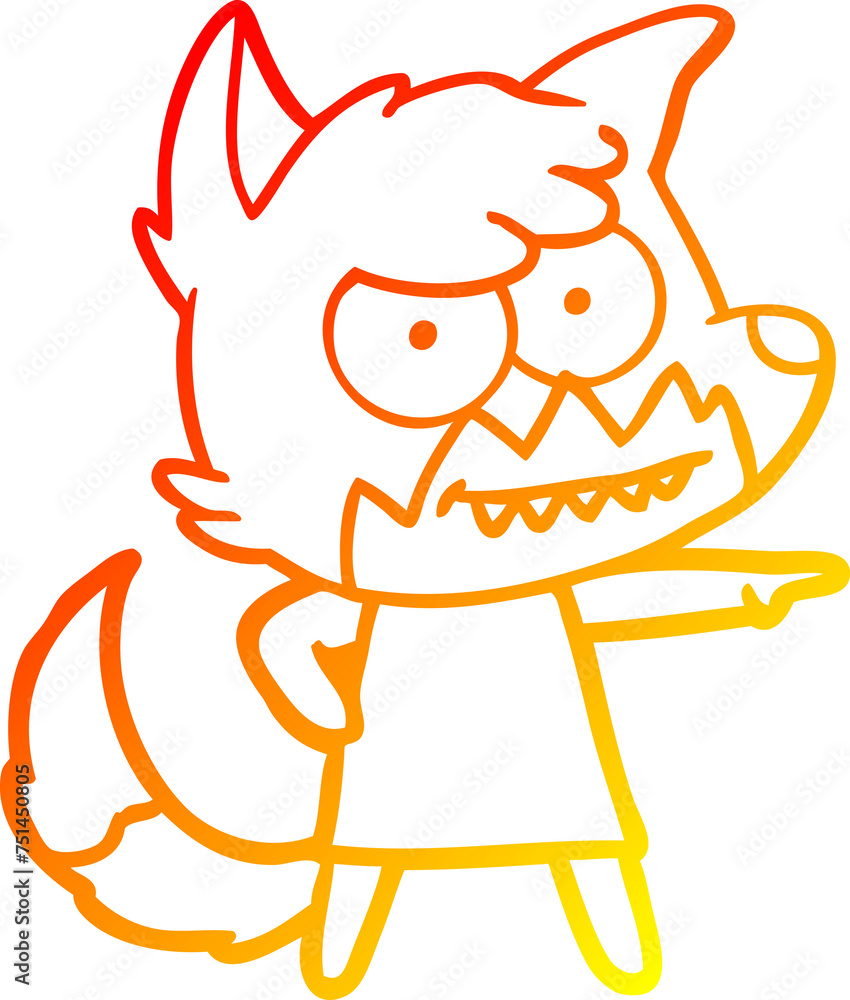 warm gradient line drawing cartoon grinning fox