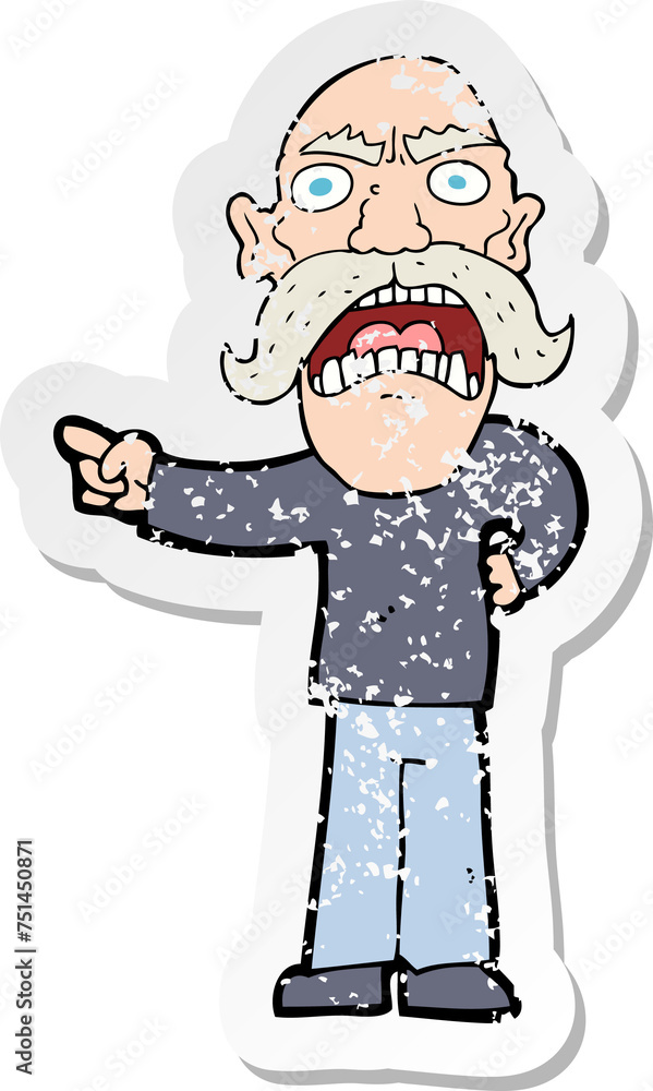 retro distressed sticker of a cartoon angry old man retro distressed sticker of a cartoon angry old man