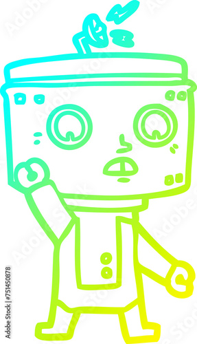 cold gradient line drawing cartoon robot waving