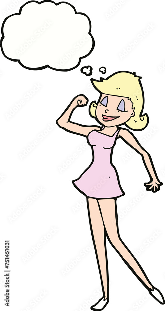 cartoon woman with can do attitude with thought bubble cartoon woman with can do attitude with thought bubble