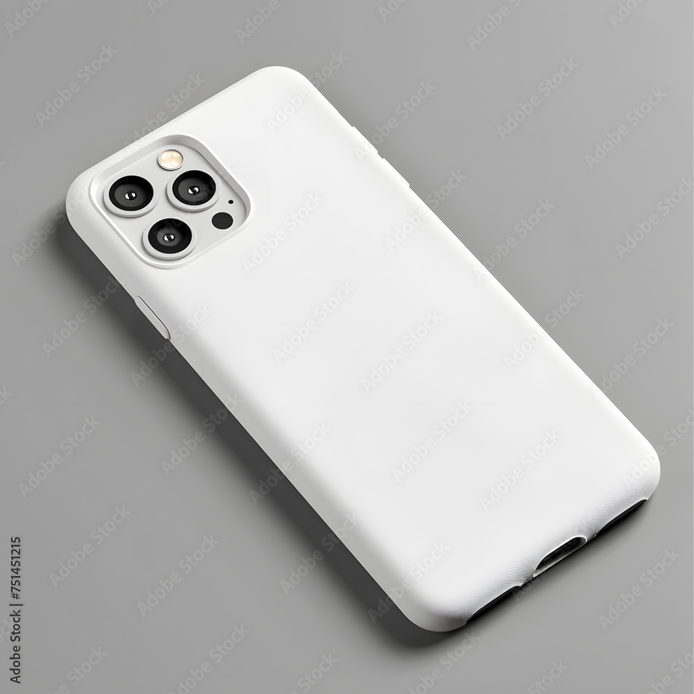 White phone case back view mock up on gray background White phone case back view mock up on gray background