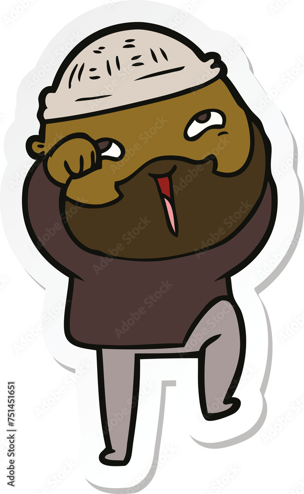 sticker of a cartoon happy bearded man