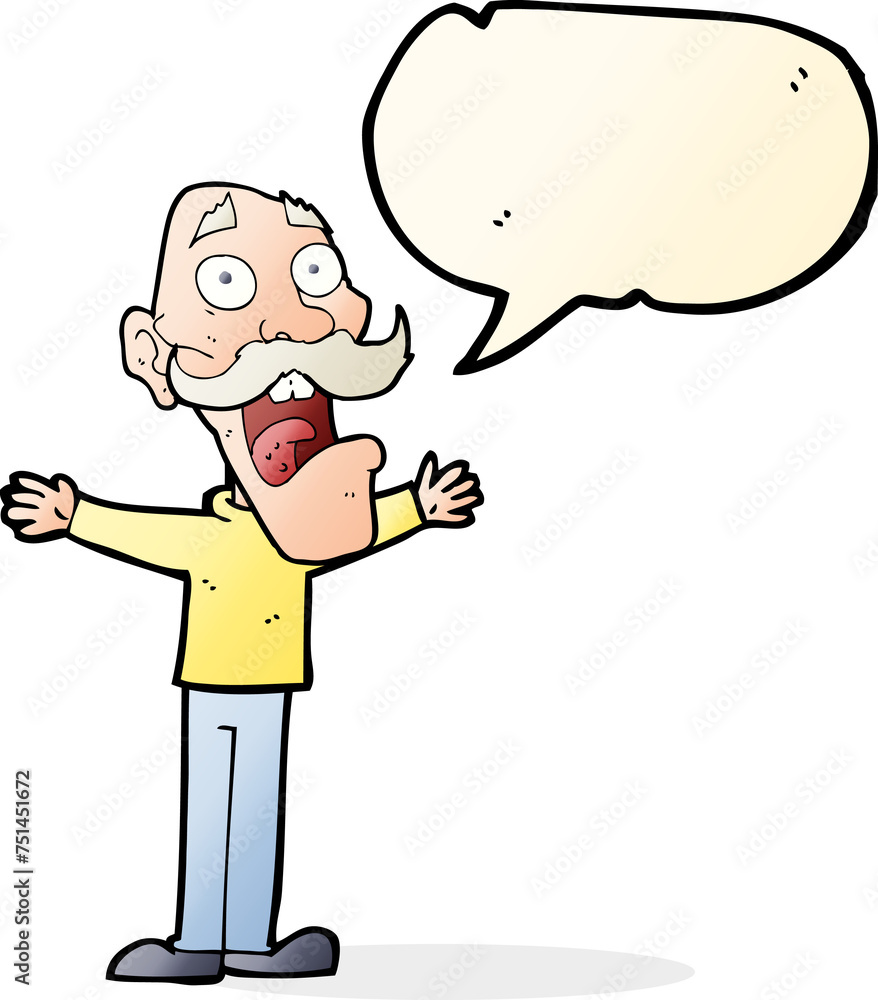cartoon stressed old man with speech bubble cartoon stressed old man with speech bubble