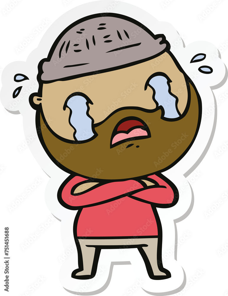 sticker of a cartoon bearded man crying sticker of a cartoon bearded man crying