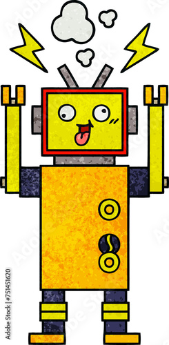 retro grunge texture cartoon malfunctioning robot