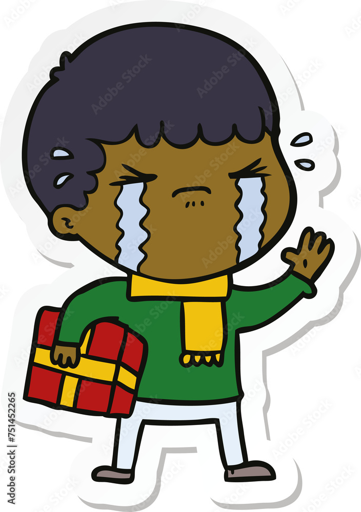 sticker of a cartoon man crying