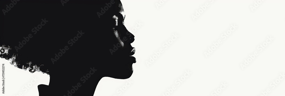 African American History template with a black woman silhouette on white background, representing Black Lives Matter, Juneteenth, and Afro American Freedom