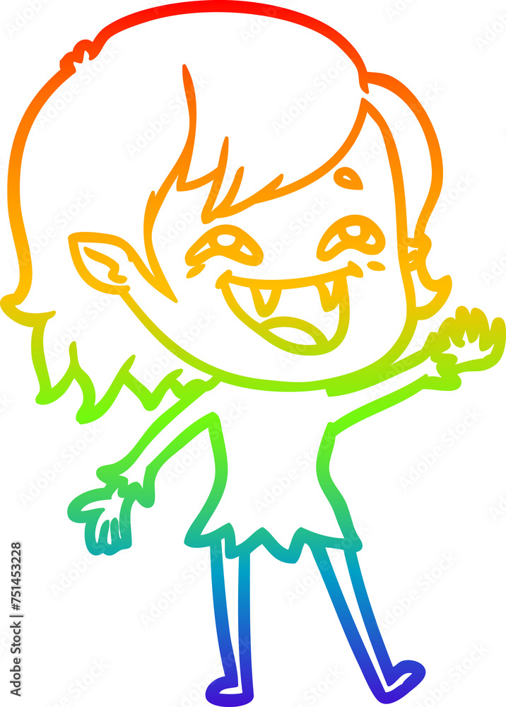 rainbow gradient line drawing cartoon laughing vampire girl