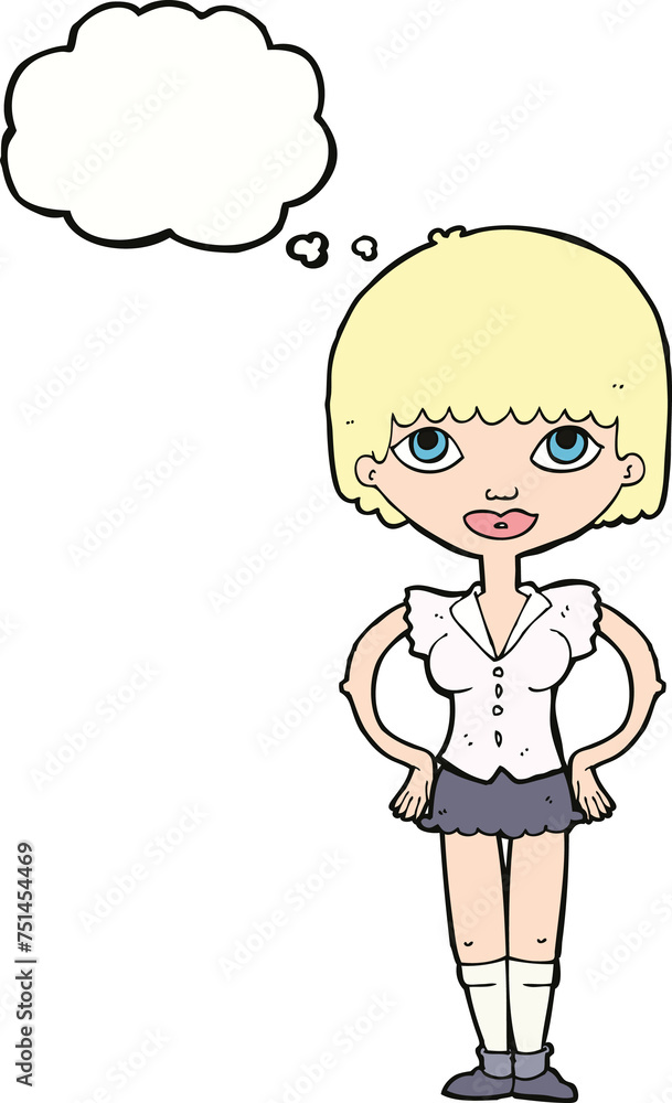 cartoon woman with hands on hips with thought bubble cartoon woman with hands on hips with thought bubble