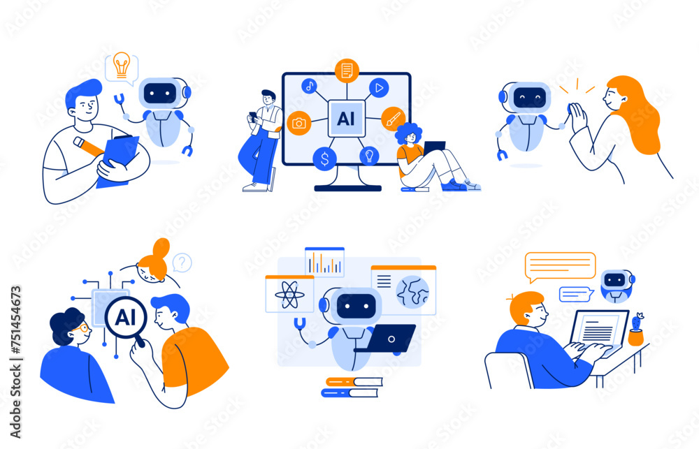 People interact with artificial intelligence apps. AI technology helps ...
