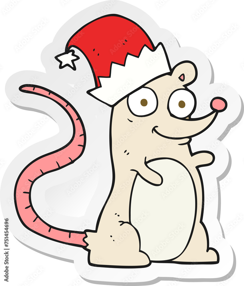 sticker of a cartoon mouse wearing christmas hat sticker of a cartoon mouse wearing christmas hat
