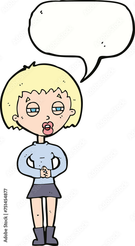 cartoon suspicious girl with speech bubble cartoon suspicious girl with speech bubble