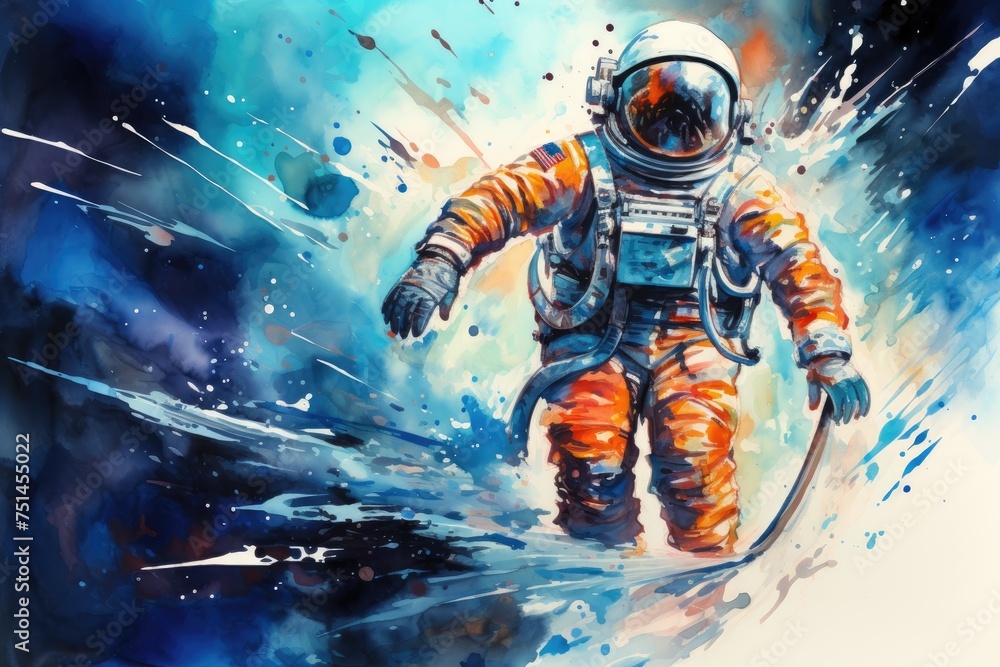 watercolor astronaut in outer space on a white background. Generative AI